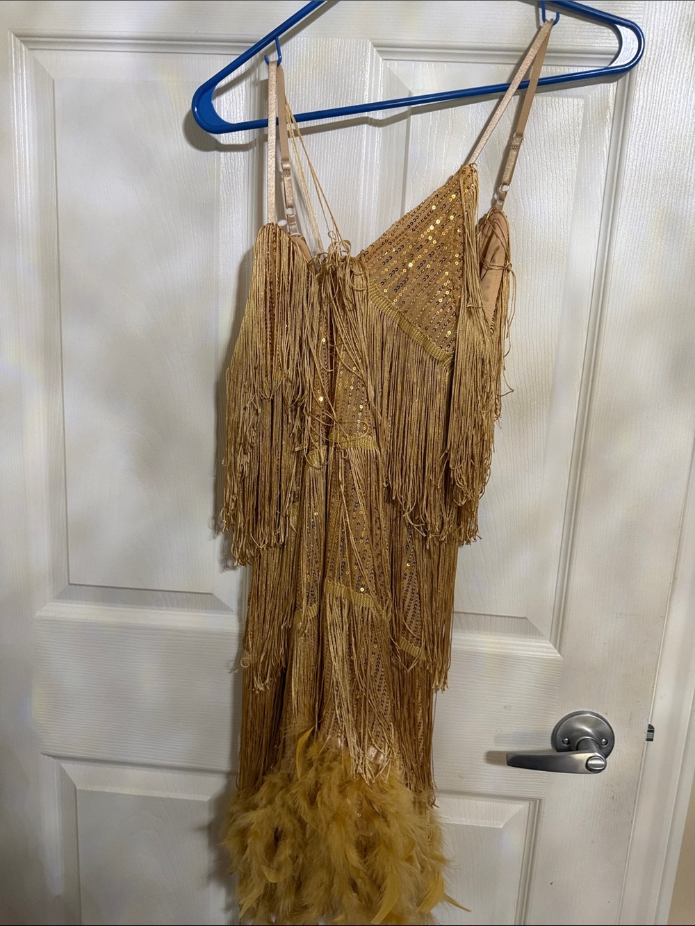 Heidi tessel gold dress with feathers in size medium